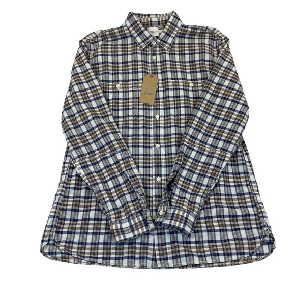 Lands End Mens Brown Plaid Button-Down Shirt Long Sleeve Collared Sz L - New - Picture 1 of 9